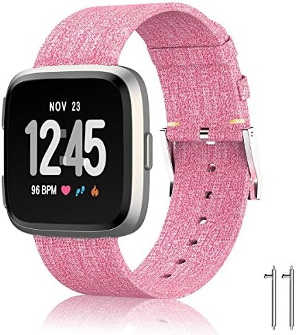For Fitbit Versa Bands, Woven Fabric Wrist Strap Quick Release Watch Band,Replacement Band for Men, Women (Pink)