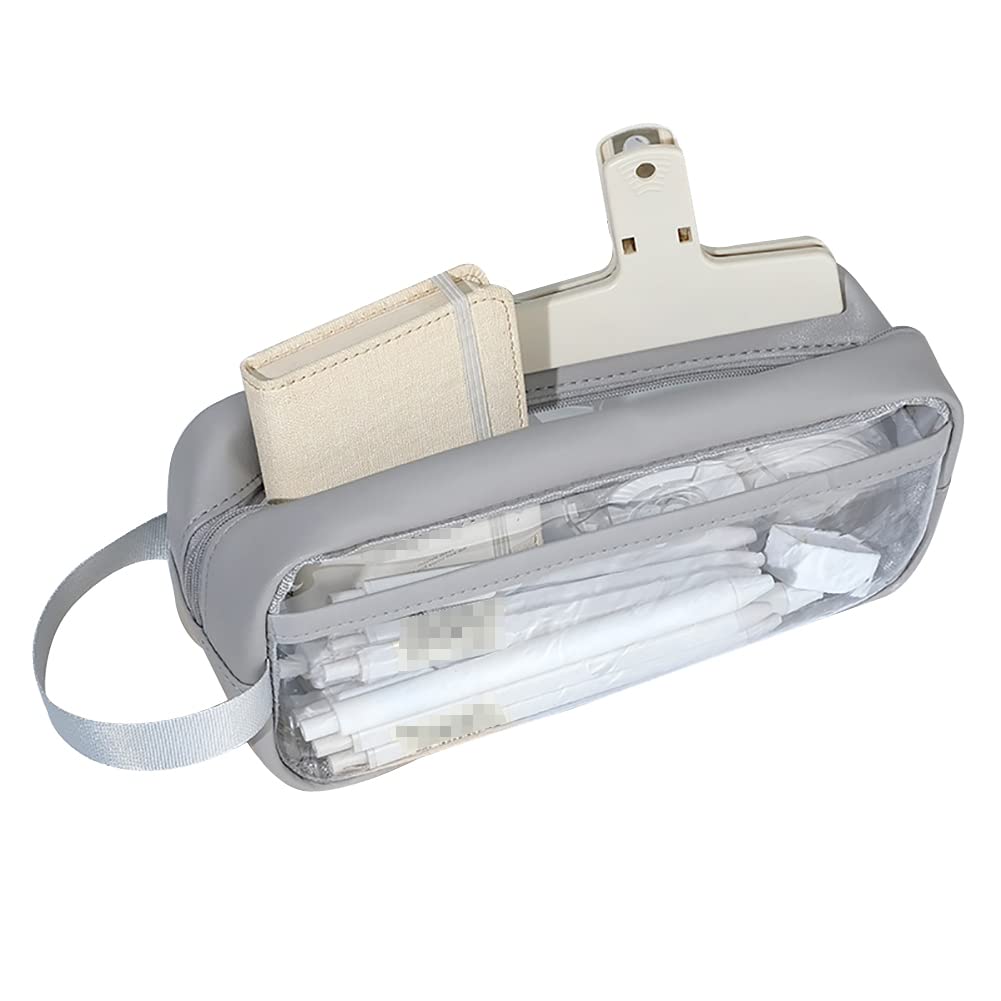 JIHUOO Clear Pencil Case Bag Transparent PVC Pencil Pouch Large Capacity Pen Bag Aesthetic Pen Pouch Toiletry Bag School Supplies Grey