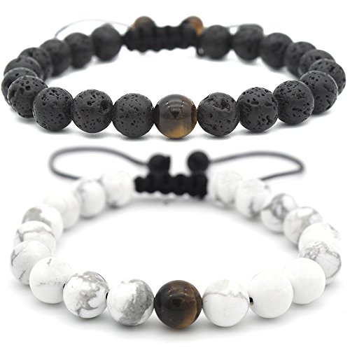 Pusheng yin yang black lava bracelet white turquoise be…