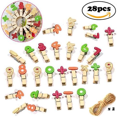 Baliante Colored Mini Photo Clips Number Shape Wooden Photo Holder Card Paper Peg Pin Craft Clips Clothespins Decor Photography 28pcs