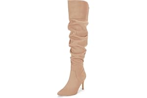 Coutgo Womens Over The Knee Boots Thigh High Pointed Toe Slouchy Stiletto High Heel Long Sexy Dress Fall Shoes