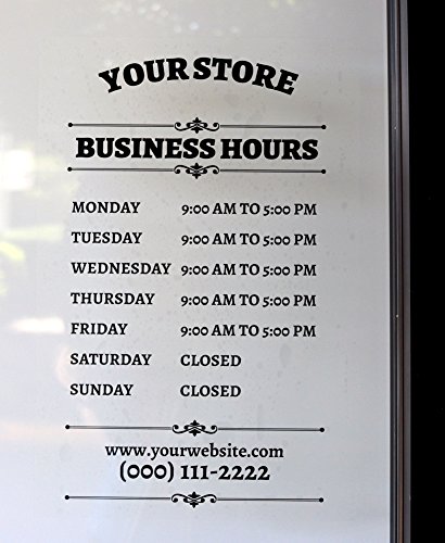 Buttonsmith Custom Store Hours Shop Sign - 12" x 18" - Quantity 1 - Personalized - for Mounting on Inside of Window or Door Glass - Designed and Printed in The USA - Thumbnail 2
