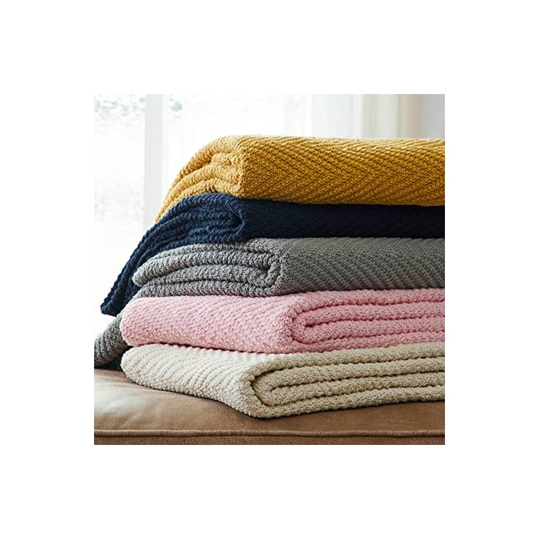 Longhui bedding Cream Fringe Knit Cotton Throw Blanket, 50 x 60 Inches