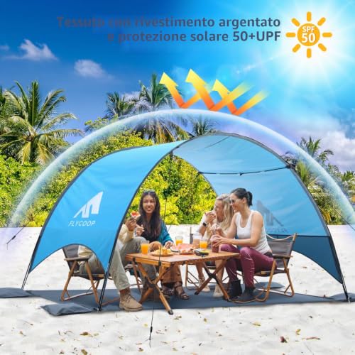 Flycoop Beach Umbrella with UPF 50+ UV Protection, Compact and Portable with 360° Ventilation, Windproof Ropes and Stakes for Family, Travel, Backyard, Park Shade
