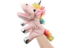 Hopearl Plush Unicorn Hand Puppet with Open Movable Mouth for Imaginative Play, Role Play, Interactive Toy for Storytelling Teaching Puppet Theater, Birthday Gifts for Kids Girls, Pink, 12''