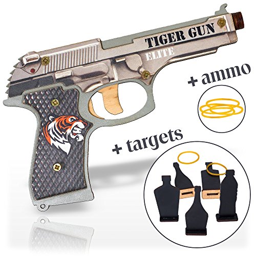 Rubber Band Gun Toy Pistol for Boys | Kids Toy Gun for Indoor Outdoor Games and Pretend Play | Wooden Toy Gun Stress Reliever Toy | Cool Fidget Toy Tiger Gun Elite