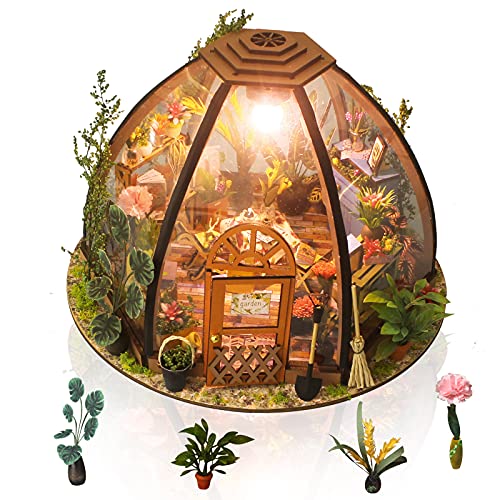GuDoQi DIY Miniature Dollhouse Kit, Tiny 1:24 Scale House with Furniture, Great Handmade Craft Gift for Birthdays and Easter Day, Green Flower Shop