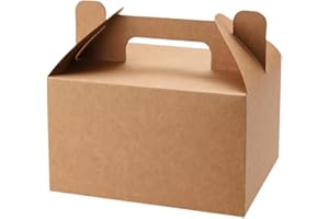 PEIQICHU 24 Pack Candy Treat Boxes Snack Goodie Bags Party Favors Box Party Gift Bags for Birthday, Baby Shower, Weddings Cardboard Candy Containers With Handle, Gable Style, Brown