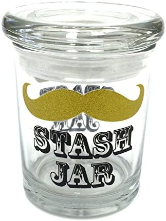 3"x 2" Gold Mustache Pop Top Jar Glass Medical Herb Storage Container Keeps Herbs Fresh for Months (3oz Jar)
