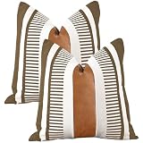 Vfuty 18x18 Inch Faux Leather & Cotton Bohemian Throw Pillow Cover – Navy Blue Tribal Stripe Design For Couch & Home Decor - View #8