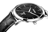 BUREI Men's Dress Watch with Analog Date Quartz Black Leather Strap and Sapphire Crystal Lens