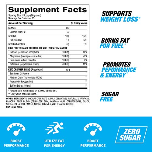 BPI Sports Keto Creamer - Ketogenic Coffee Creamer - Electrolytes, MCTS, 10g Healthy Fats - Supports Ketosis, Energy, Appetite Control - for Men & Women - Caramel Macchiato - 15 Servings