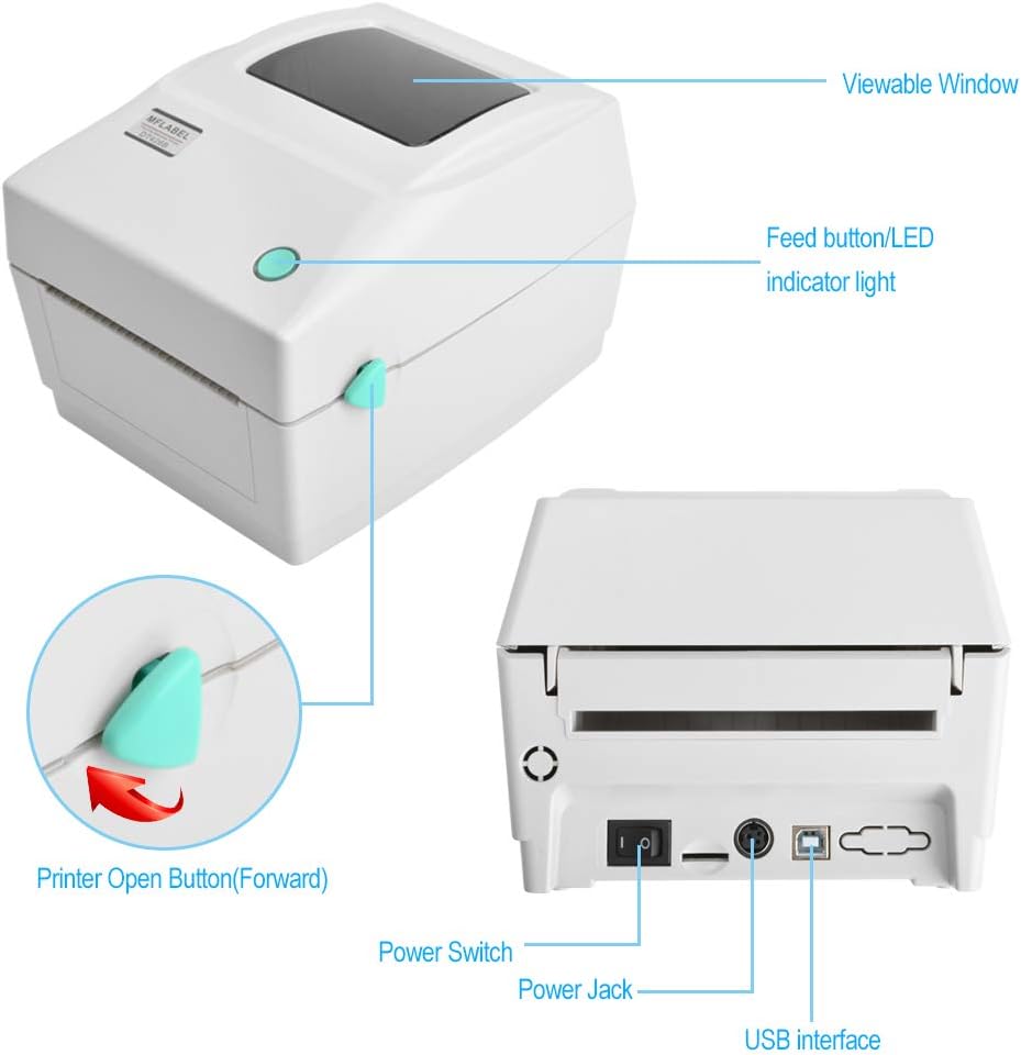 MFLABEL Label Printer, 4x6 Thermal Printer, Commercial Direct Thermal High Speed USB Port Label Maker Machine, Etsy, Ebay,  Barcode Express Label Printing, White : Electronics