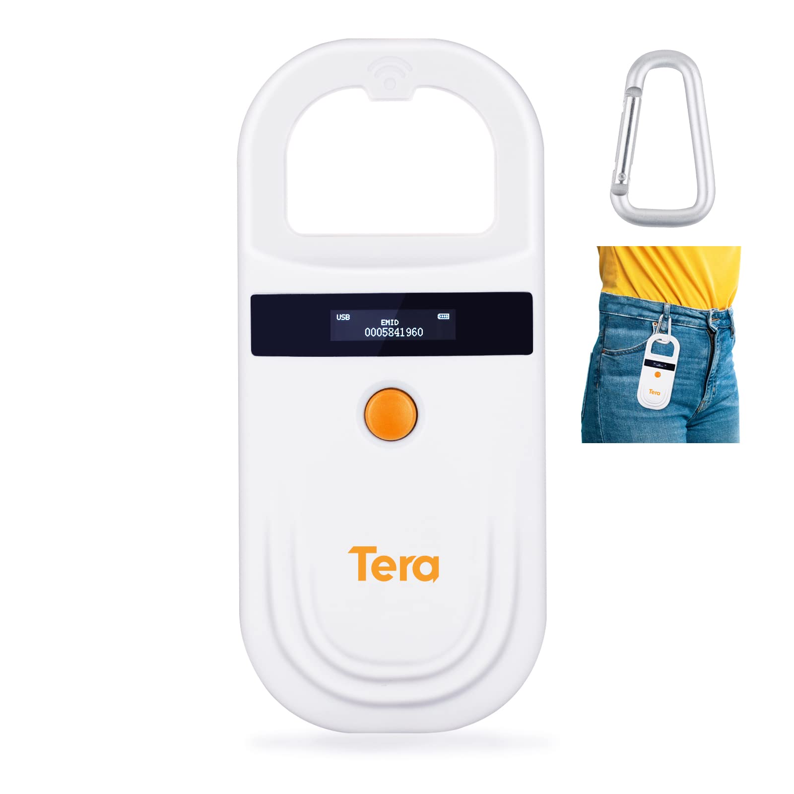 Tera Pet Microchip Reader Scanner RFID Portable Animal Chip ID Scannerw/OLED Display Rechargeable Data Storage Tag Supports EMID FDX-B(ISO11784/85)Dog Cat Pig Animal Management, Orange, One Size — image 1