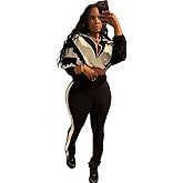Womens Sweatsuits 2 Piece Set Contrast Color Long Sleeve Zip Up Cropped Jacket Leggings Pants Jogger Track Suits
