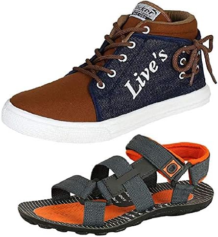 Genial Men's Combo Pack of Sneakers Shoes & Sandals(LIVS BRN/PWR-10 ORN)