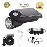 GYY Rechargeable Solar Bicycle Lights Front & Rear Safety Set Headlight and Taillight Combinations