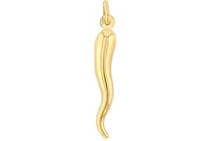 Ioka - 14K Yellow Gold Cornicello Italian Horn 30MM Charm Medium Size Good Luck Pendant For Necklace or Chain