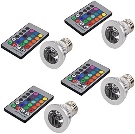 CNYSTAYLL AC85-265V 3W E27 RGB LED Light Bulb with IR Remote Control 16 Multi Color for Home Decoration (Pack of 4)
