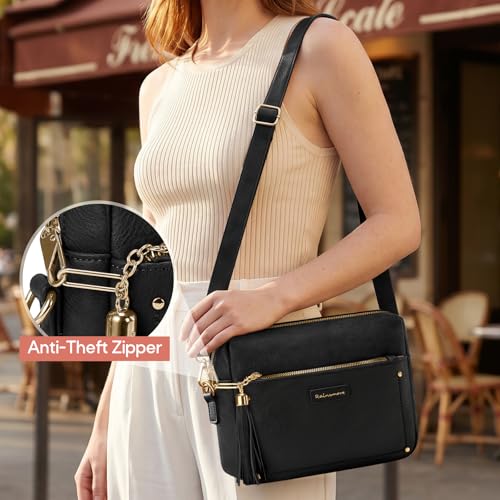 RAINSMORE Shoulder Bag Women Medium Women's Bags PU Leather | Small Crossbody Bag with Large Capacity for Umbrella and Bottle 550ml, Shoulder Bag with Tassel and Anti-theft Zipper