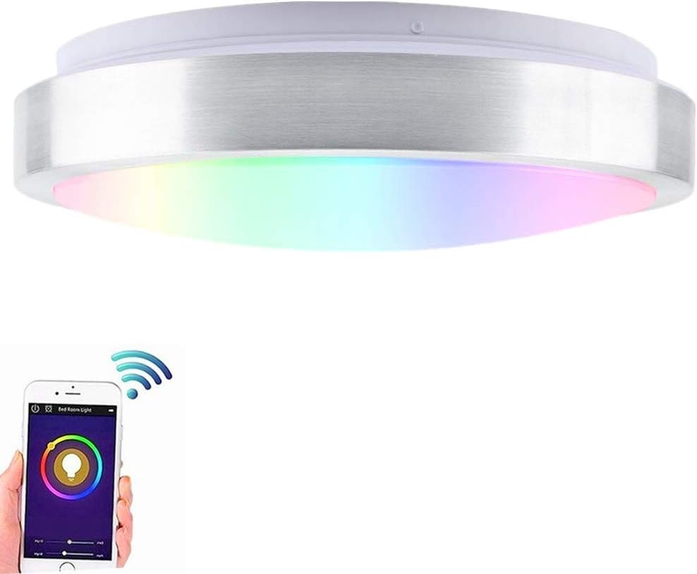 Smart WiFi Bedroom LED Ceiling Light Compatible with Alexa Echo Google Assistant Siri,RGBW Color Surface Mount Light Fixture for Bedroom Lounge,Dimmable App Switch Wireless Remote Control 30W