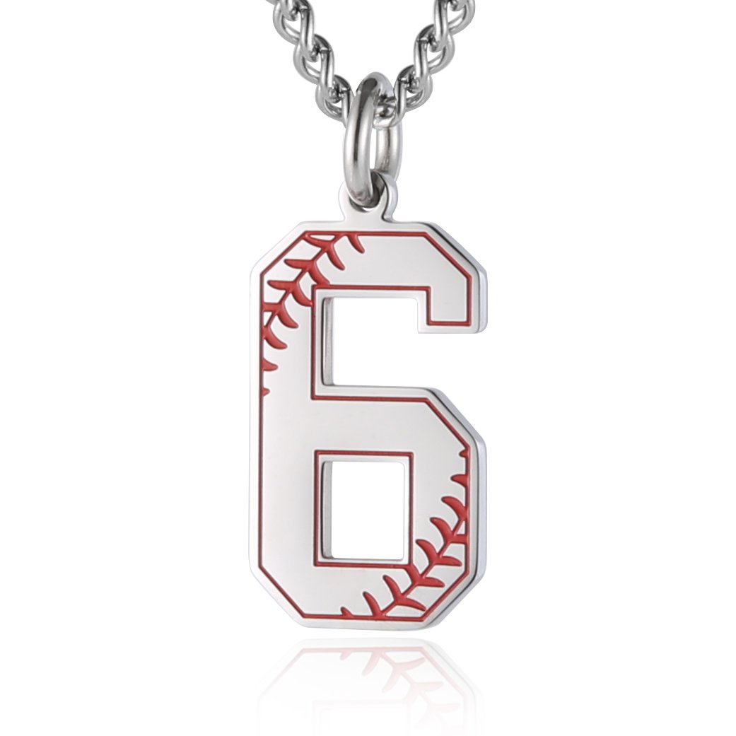 HZMAN Baseball Initial Pendant Necklace Inspiration Baseball Jersey Number 0-9 Charms Stainless Steel Necklace, M, Stainless Steel — image 1