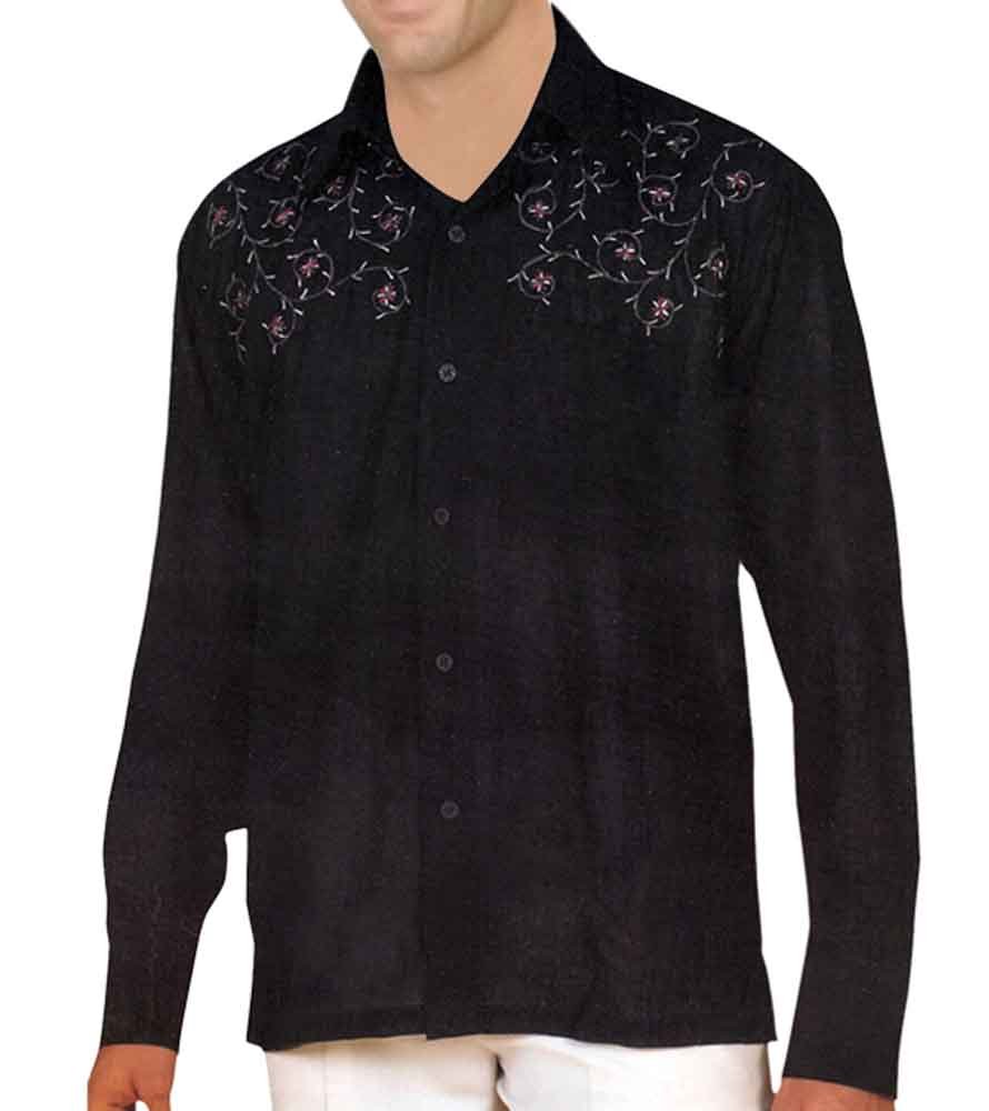 Mens Royal Black Embroidered Shirt ES03