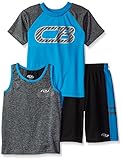 CB Sports Toddler Boys' 3 Piece Performance Tank, Tee, and Short Set, SJ34_Black with Turquoise, 2T