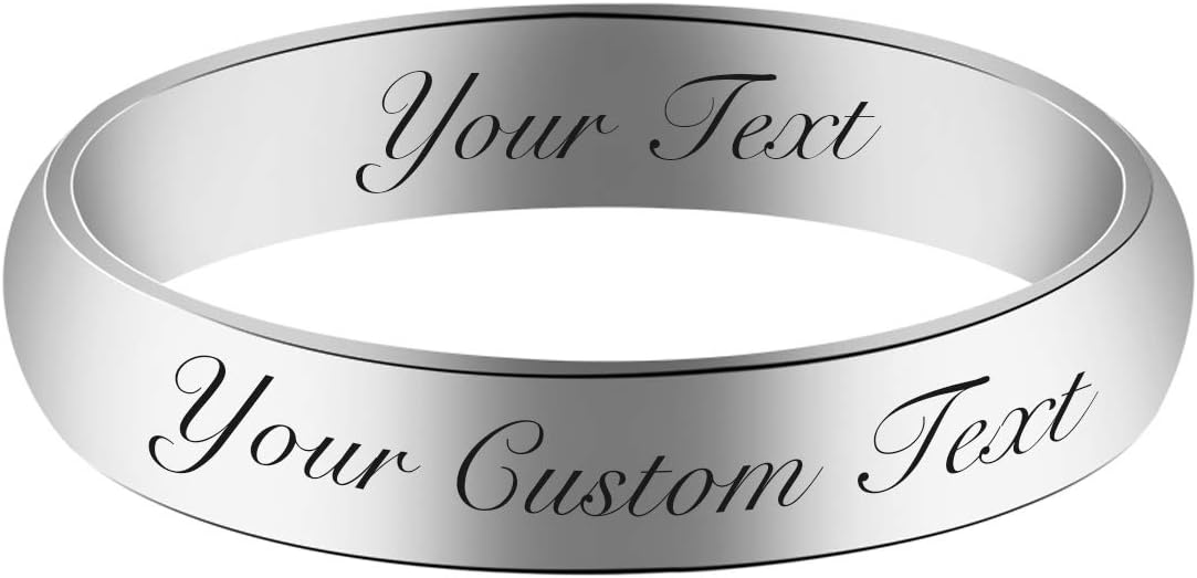 4MM/6MM Stainless Steel Personalized Band Ring Custom Engraved Name Domed Top Promise Ring Wedding Band for Men Women