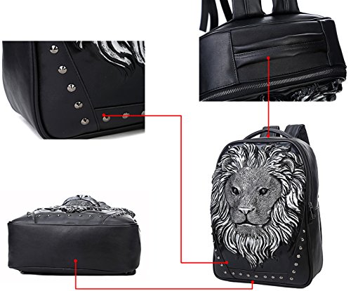 Aibag Personalized 3D Lion Studded PU Leather Casual Laptop Backpack School Bag
