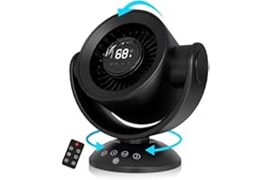 SECHKISS Desk Fans for Bedroom，Air Circulator Fan，90°Vertical +120°Auto Oscillating,100 Speeds, 10H Timer, Quiet Fan,Digital Display Rechargeable USB, with Remote, for Home, Office（Black）