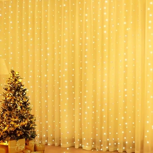 Vulisox Curtain Fairy Lights Indoor, 3mx3m 300LED Curtain Light USB Powered Waterproof String Lights 8 Mode Remote Control Timer, Fairy Lights for Christmas, Garden, Home Decor(Warm White)