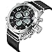 Tamlee Dual Time Multifunction Digital Analog Leather Sport Watches for Men Waterproof Army Style Silver Black