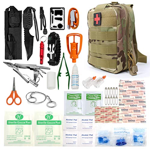 LIVABIT Tactical First Aid Kit Survival Bag Camping Kit First for Boats Car Wound Care Nurse Accessories Military Bugout Bag Venom Extractor SOS Kit