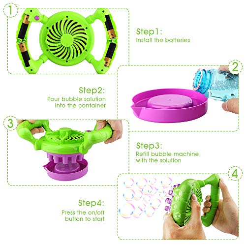 Baztoy Bubble Machine Handheld Bubble Blower Toy Outside Toys Birthday Parties Gifts Outdoor for Kids Toodlers Boys Girls with 2 Extra Bubbles Solution