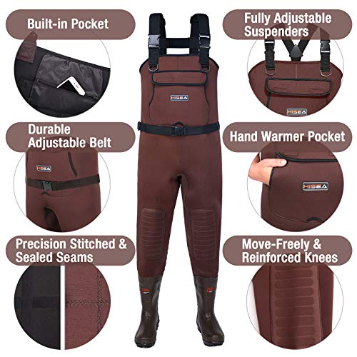 HISEA Neoprene Fishing Chest Waders for Men with Boots Cleated Bootfoot Waterproof Mens Womens