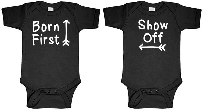 Born First - Show Off! - Twins Siblings - Two Infant Bodysuit Combo