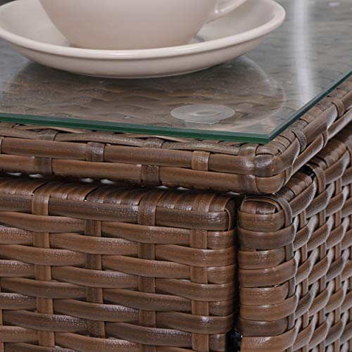 Oteymart 3 Pieces Outdoor Furniture Wicker Rattan Conversation Set 2 Club Chairs with Coffee Table Modern Bistro Set for Yard or Backyard Garden PE Patio Furniture (Brown)