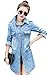 Wincolor Women's Button Down Ripped Distressed Long Denim Jacket Coat