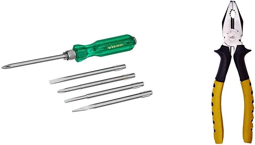 Visko Tools 101 Screwdriver Kit (Red, 6-Pieces) + Visko Tools 201 8-inch Combination Plier (Yellow and Black)