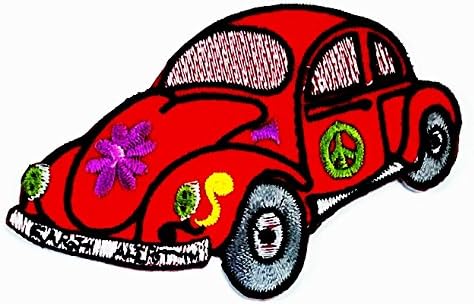 Flower Power Peace Sign Car Embroidered Patch Iron-on 1960s Hippie Emblem By Botan