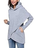 BETTE BOUTIK Womens Solid Color Asymmetric Hem Wrap Hoody Pollover Outwear Tops & Blouse Grey XX-Large