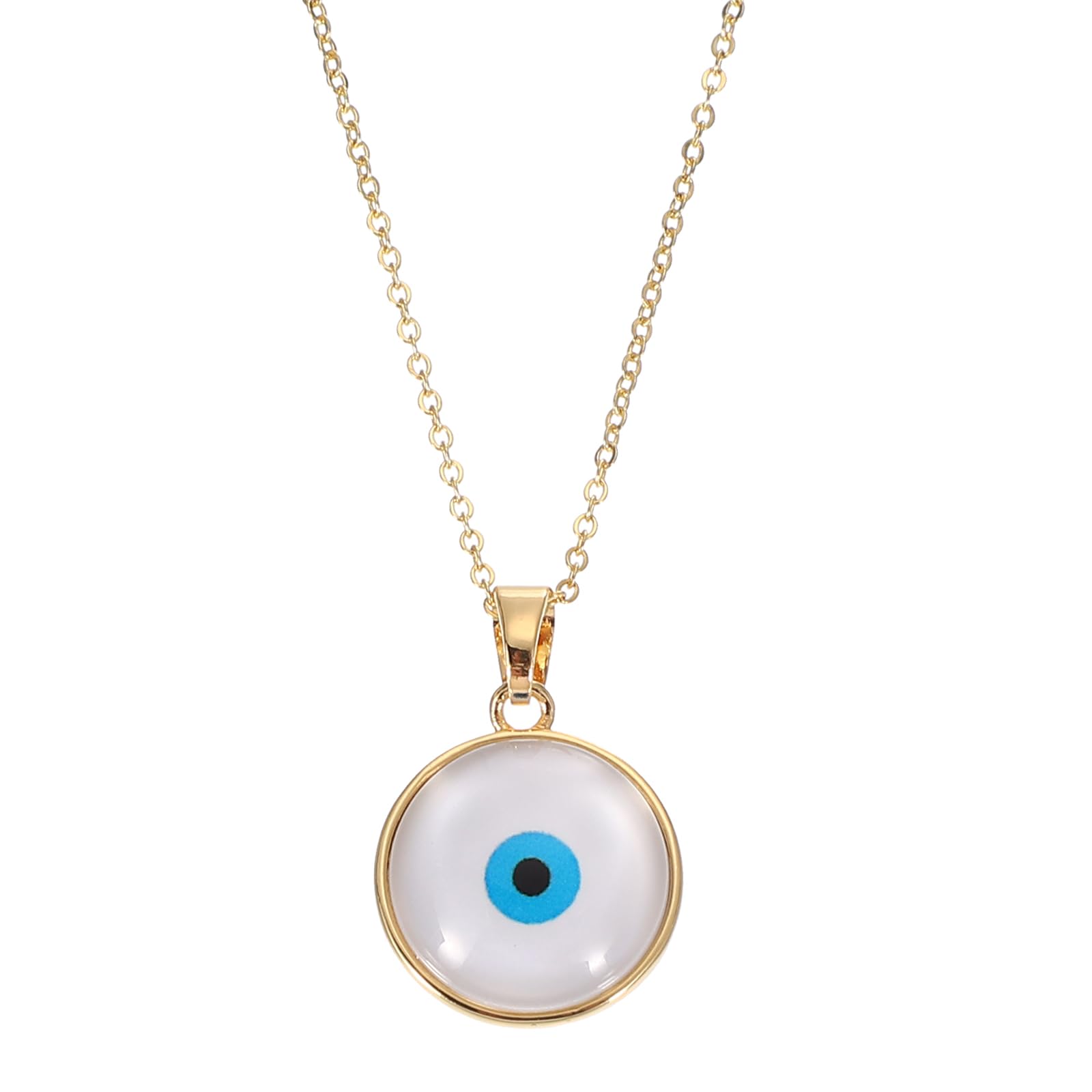 PATIKIL Round Evil Eye Charm Pendant, 16 Inch Turkish Evil Eye Flatback Charm Eye Protection Lucky Necklaces for DIY Art Craft Jewelry Making, White