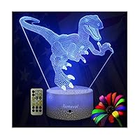 Dinosaur Toys Night Lights for Kids Timer Remote Christmas Gift Birthday Dino T Rex 3D Illusion Lamp Gifts for Young Boys Girls Adults Home Bedroom Party Supply Decoration Blue