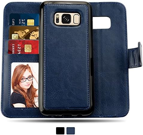 Galaxy S8 Wallet Case,2 in 1 Magnetic Detachable Flip Folio Samsung S8 Protective Case with Card Slot Holder H/V Stands Magnetic Closure for Samsung S8 (5.8 Inch),Dark Blue