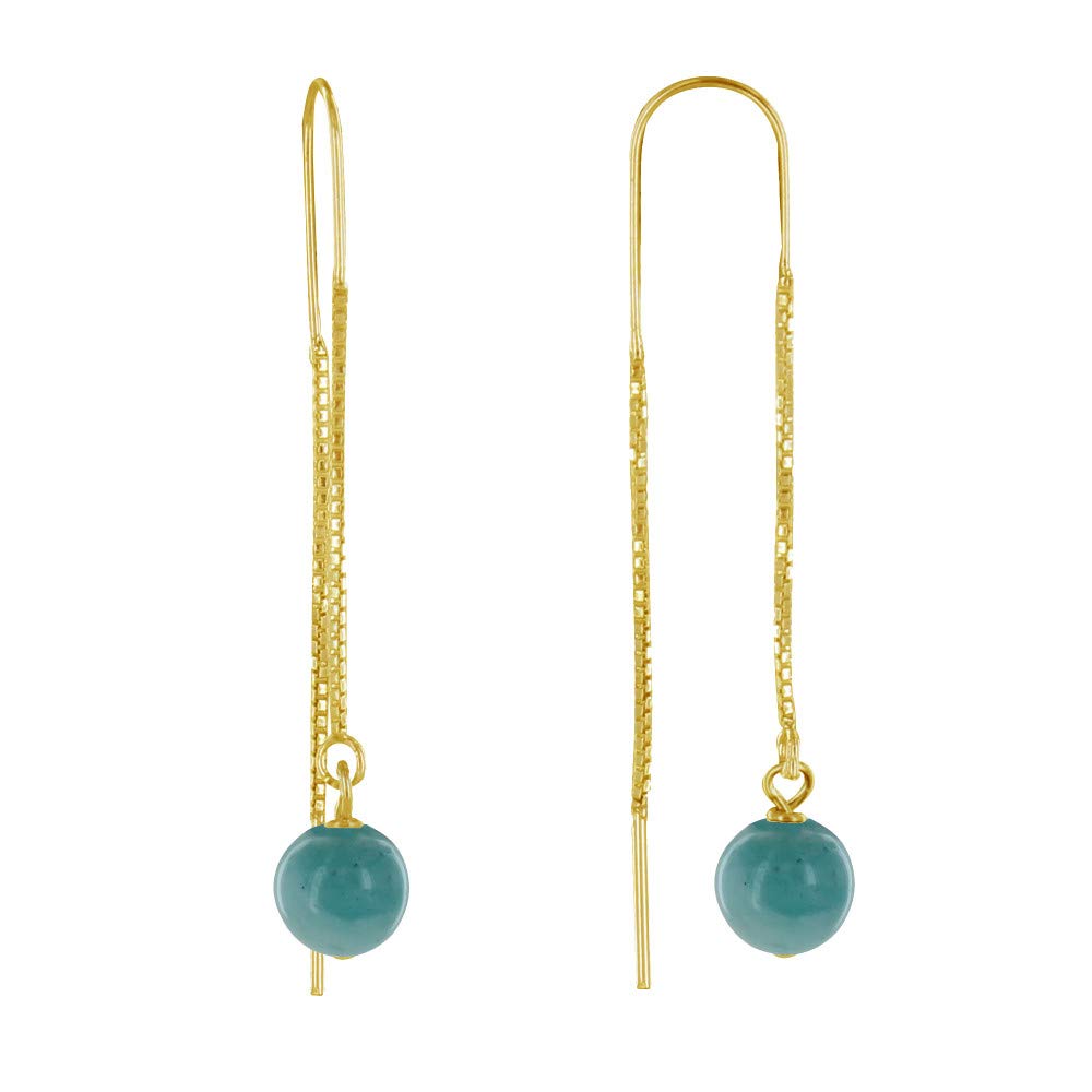 LES POULETTES BIJOUX - Golden Silver Chain Earrings and Amazonite Bead