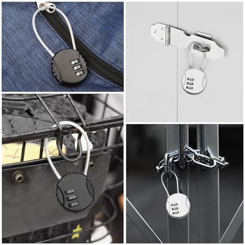 4 Pieces Steel Cable Lock with Combination, 3 Digit Combination Padlocks, Long Rope Padlock, Small Suitcase Padlocks for Aircraft (2 Sizes)