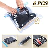 Travel Space Saver Bags Vacuum Travel Storage Bags Reusable Packing Sacks (6 Pack), No Vacuum Pump Needed, Save 80% Luggage Space, Double Zipper, Perfect for Travel/Home Storage