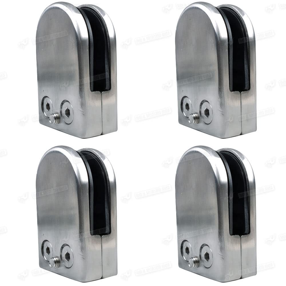 Balustrade Glass Clamp, 4pcs Axis Glass Clamps - Grade 304 Stainless Steel Clamps Adjustable 10-12mm Glass Bracket Flat Back for Steel or Wooden handrail