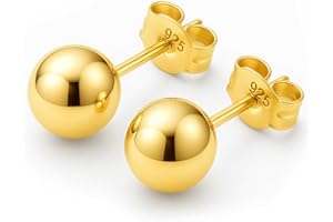 KEZEF Sterling Silver Ball Stud Earrings Hypoallergenic Earrings for Women | Available in Sterling Silver, Rose Gold, or 14K Gold Plated Silver (2mm-10mm)